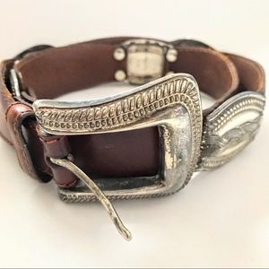 FOSSIL Concho Belt Brown Silver Western Leather